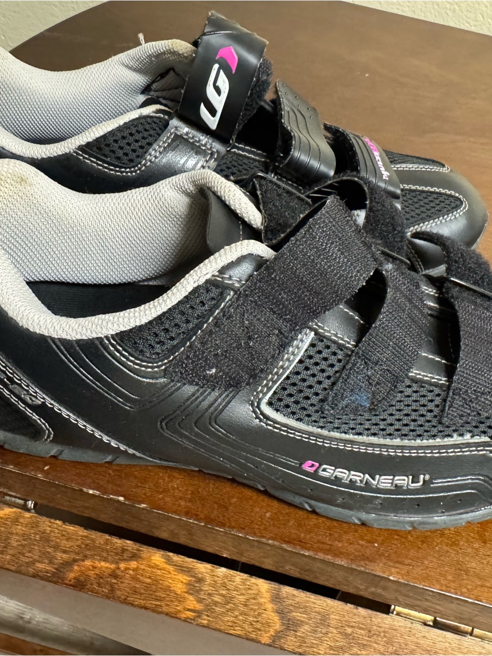 Garneau Black Cycling Shoes with Pink Logo